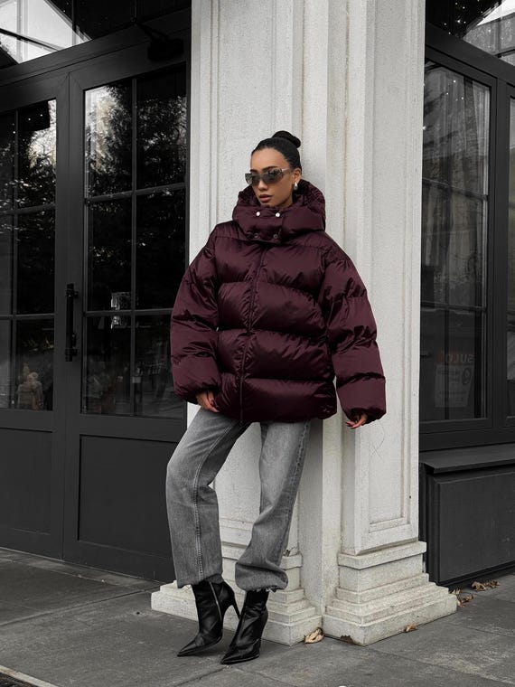 Jaqueta acolchoada marrom grande para inverno, casaco quente