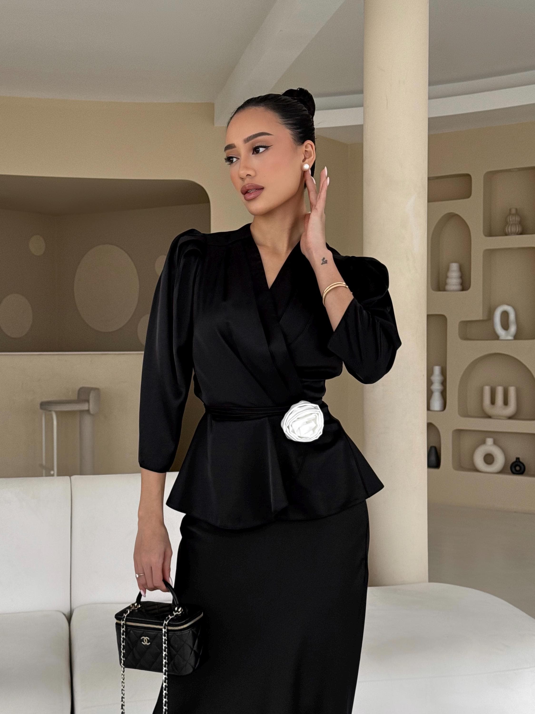 Fitted Blazer Black Satin Blazer Dress Monica Black Blazer Dress NADINE  MERABI