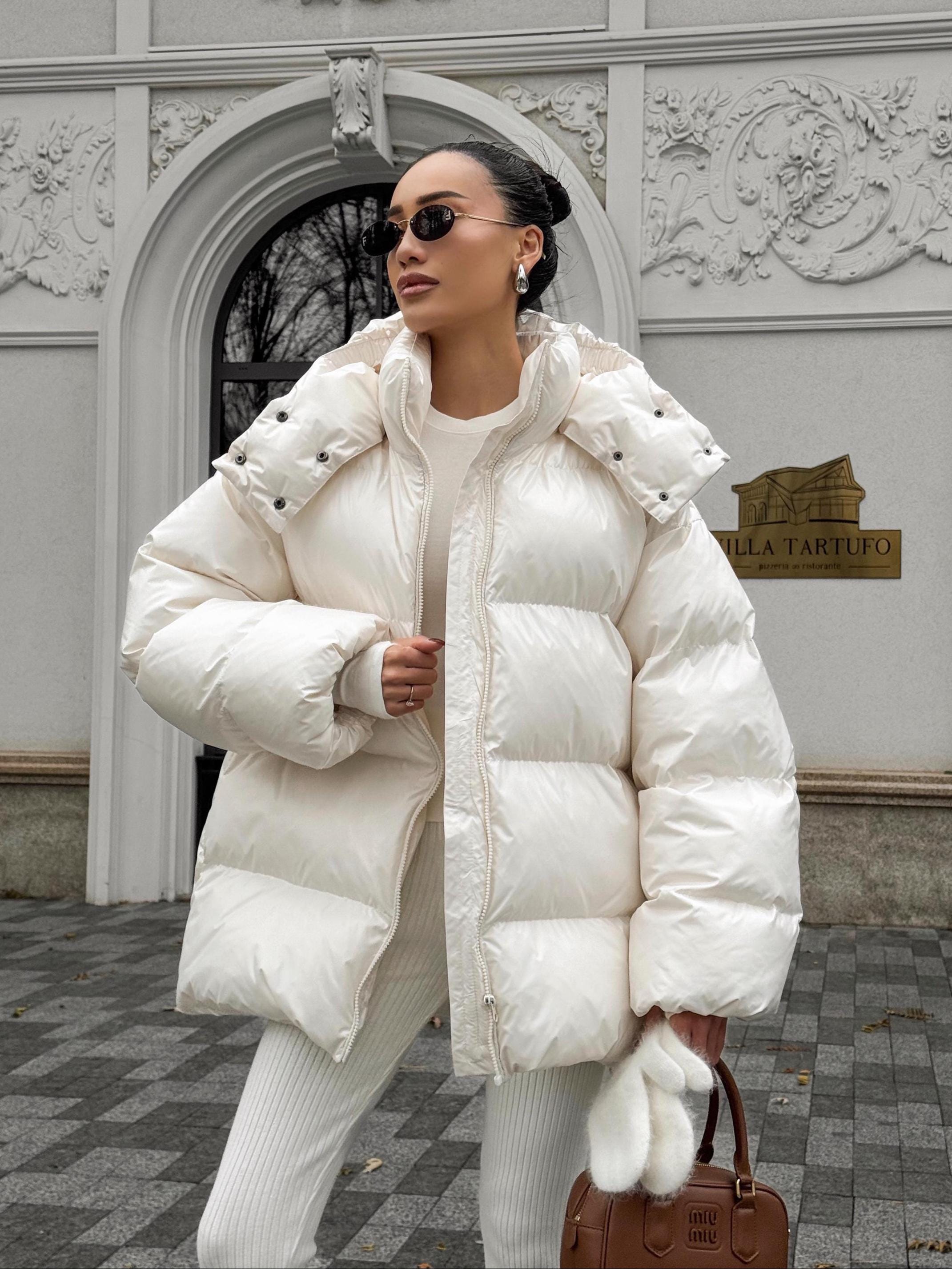 White Winter Puffer Oversized, Warm Jacket Women, Bio Puffer Coat