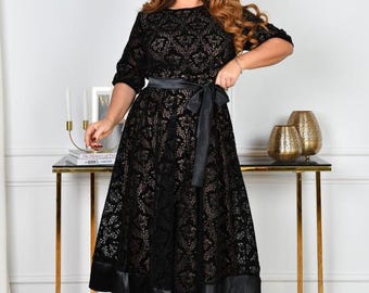 knee length dresses for ladies KIMMEL STONES & PEARL MESH SATIN MIX OCCASION DRESS – styletittudeapparelusa main image 1