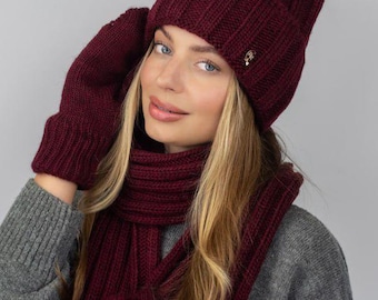 Handmade beautiful grey shimmer scarf & hat set Wool Hat Scarf Set Gray Scarf Knit Loop Scarf for Women Hat  main image 4