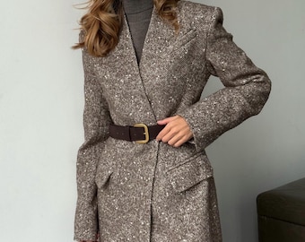 Women's Long Wool Winter Coat with Viscose Lining, Minimalist Long Jacket