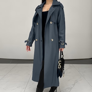 Gabardina de ante color chocolate: prenda elegante y versátil con forro de jacquard, gabardina de primavera, gabardina larga para mujer, abrigo de otoño imagen 11