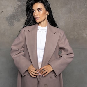 Beige Elegant Wool Coat Long, Warm Wool Wrap Coat, Autumn Coat with belt, Elegant Wool Coat, Women Coat belted, Beige Wool Coat Luxury