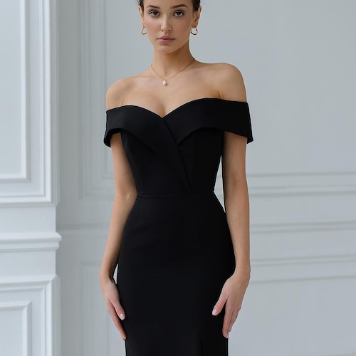 Elegant Off-Shoulder Maxi Dress  Perfect for Special Occasions, Black Long  Evening Dress, Cocktail Dress Maxi, Black Strapless Dress