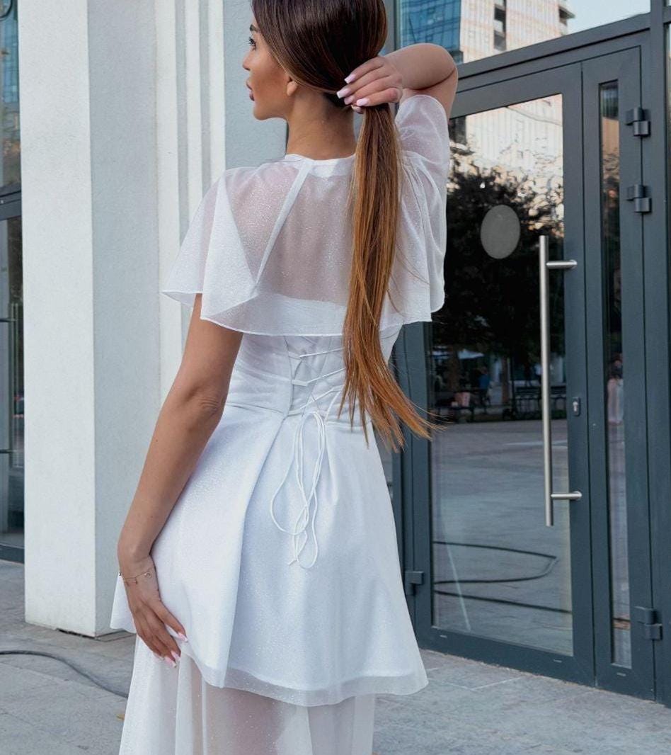 ivory long dresses for women Berylove Women Ivory Long Sleeve Wedding Dress With Slit A Line Round Neck Appliqued Wedding Party Dress, Ivory / US26W main image 1