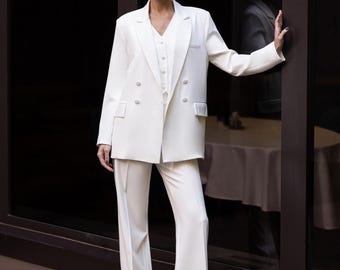 White Premium Three Piece Women Suit, Elegant Women Suit Set, White Women Suit, Classic Business Suit, White Office Set Suite, Pants Suit