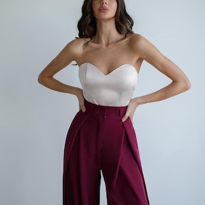 Burgundy Palazzo Pants, Palazzo Pants Set, Elegant Women Suit Set, Women Suit Set, Classic Business Suit, Burgundy Office Set, Pants Suit