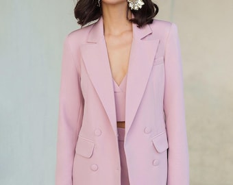 Powder Elegant Three Piece Women Suit, Elegant Women Suit Set, Women Elegant Suit, Classic Business Suit, Office Set Suite, Pants Suit