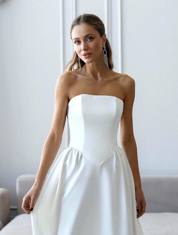 White Elegant Corset Midi Dress  Voluminous Skirt, White Strapless Dress,  Wedding Dress Midi, White Bridal Dress Midi, White Evening Dress - Etsy