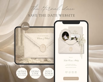 Websitesjabloon opslaan-de-datum | Elegante ivoorkleurige digitale uitnodiging met RSVP | Direct downloaden