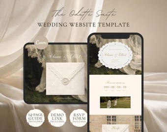 Luxury Romantic Wedding Website Template Canva | Editable Save the Date Website | Digital Invitation with RSVP