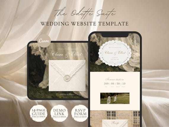 Luxury Romantic Wedding Website Template Canva | Editable Save the Date Website | Digital Invitation with RSVP