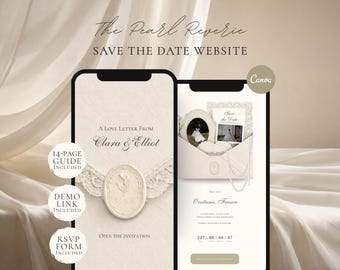 Plantilla web Pearl & Ivory para anunciar la fecha de la boda / Invitación de boda digital con confirmación de asistencia / Descarga instantánea