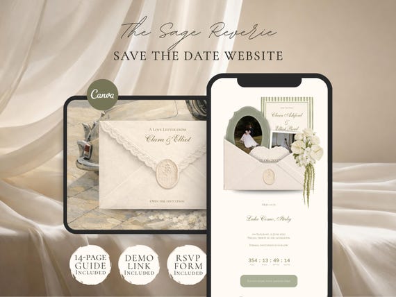 Save the Date Website Template | Sage & Ivory Digital Invitation with RSVP | Instant Download