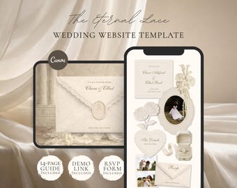 Wedding Website Template Canva | Elegant Ivory Digital Invitation with RSVP | Instant Download