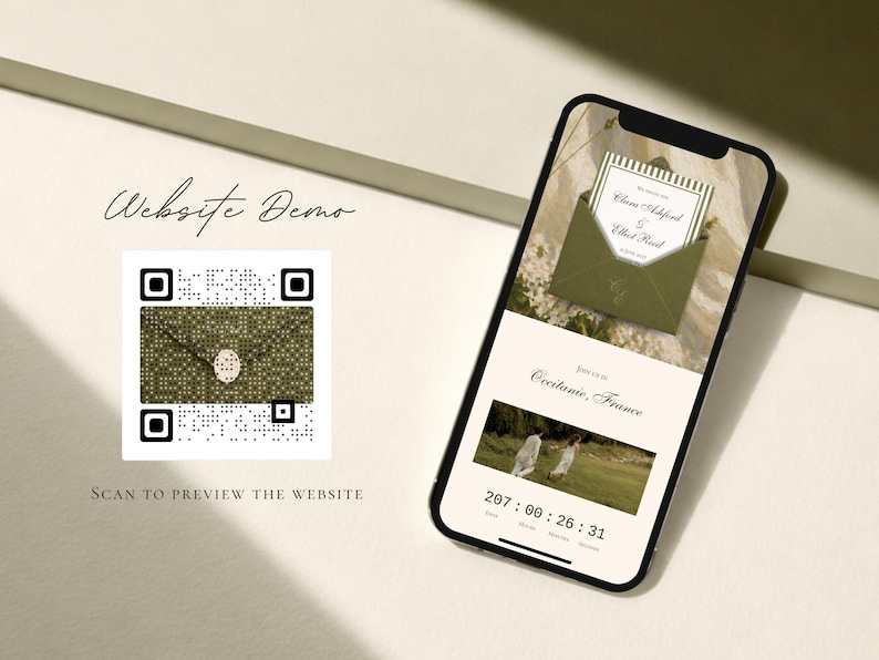 Olive Green Wedding Website Template Canva | Digital Wedding Invitation with RSVP | Instant Download image 10