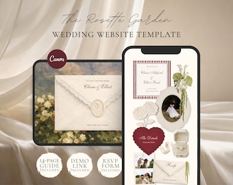 Wedding Website Template Canva | Green & Burgundy Digital Invitation with RSVP | Instant Download