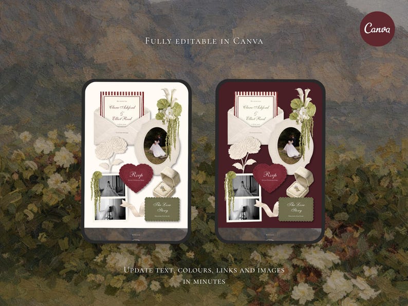 Wedding Website Template Canva | Green & Burgundy Digital Invitation with RSVP | Instant Download image 3
