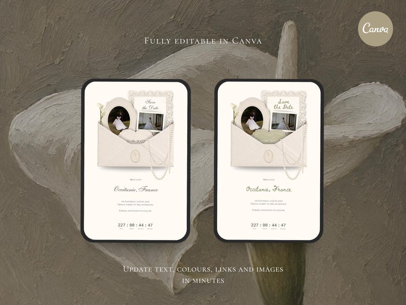 Plantilla web Pearl & Ivory para anunciar la fecha de la boda / Invitación de boda digital con confirmación de asistencia / Descarga instantánea imagen 3