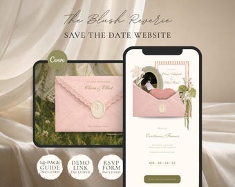 Save the Date Website Template | Blush & Sage Digital Invitation with RSVP | Instant Download