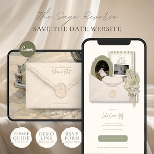 Save the Date Website Template | Sage & Ivory Digital Invitation with RSVP | Instant Download