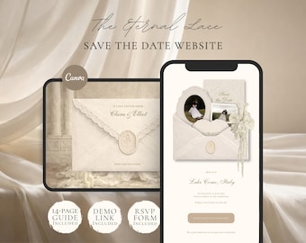 Websitesjabloon opslaan-de-datum | Elegante ivoorkleurige digitale uitnodiging met RSVP | Direct downloaden