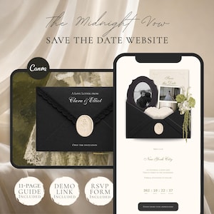 Save the Date Website Template | Black & White Modern Digital Invitation with RSVP | Instant Download