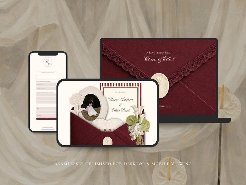 Burgundy Save the Date Website Template | Digital Wedding Invitation with RSVP | Instant Download image 5