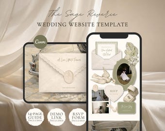 Wedding Website Template Canva | Sage & Ivory Digital Invitation with RSVP | Instant Download
