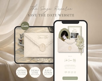 Save the Date Website Template | Sage & Ivory Digital Invitation with RSVP | Instant Download