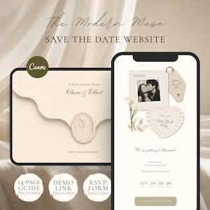 Modern Ivory Save the Date Website Template | Digital Wedding Invitation with RSVP | Canva | Instant Download