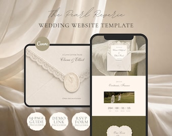 Plantilla para sitio web de bodas Pearl & Ivory en Canva / Invitación de boda digital con confirmación de asistencia / Descarga instantánea