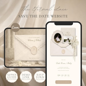 Save the Date Website Template | Elegant Ivory Digital Invitation with RSVP | Instant Download image 1
