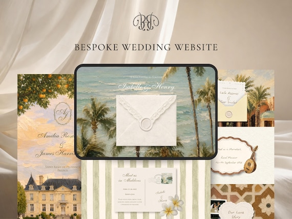 Custom Wedding Website Design | Bespoke Digital Wedding Invitation with RSVP | Luxury Destination Wedding Website