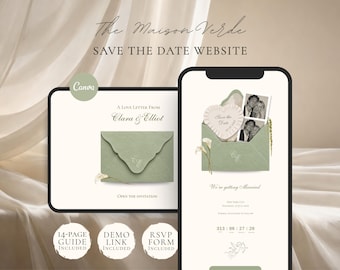 Save the Date Website Template | Sage & Ivory Modern Digital Invitation with RSVP | Instant Download