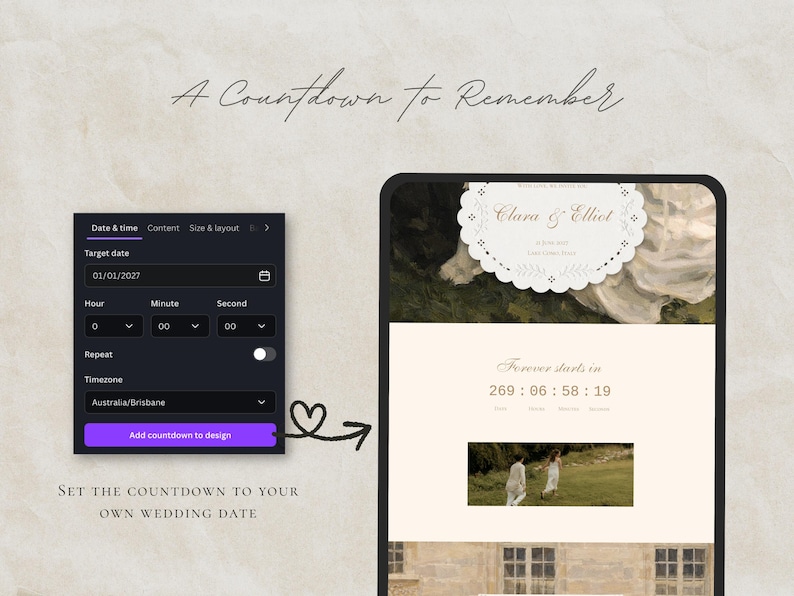 Plantilla de sitio web de boda romántica de lujo en Canva / Sitio web editable para anunciar la fecha de la boda / Invitación digital con confirmación de asistencia imagen 8