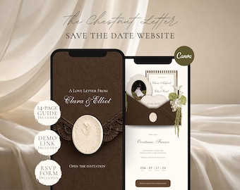 Brown and Ivory Save the Date Website Template | Digital Wedding Invitation with RSVP | Instant Download