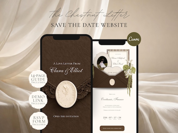 Brown and Ivory Save the Date Website Template | Digital Wedding Invitation with RSVP | Instant Download