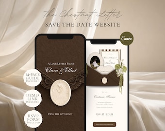 Brown and Ivory Save the Date Website Template | Digital Wedding Invitation with RSVP | Instant Download