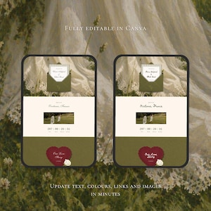 Olive Green Wedding Website Template Canva | Digital Wedding Invitation with RSVP | Instant Download image 3