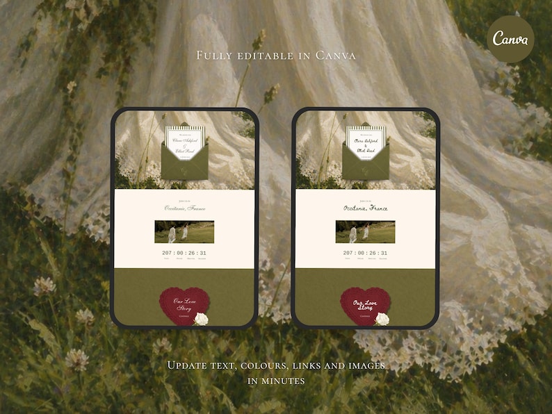 Olive Green Wedding Website Template Canva | Digital Wedding Invitation with RSVP | Instant Download image 3