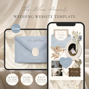 Wedding Website Template Canva | Dusty Blue Digital Invitation with RSVP | Instant Download
