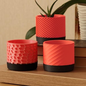 3D Printed Mini Planter Set: Black Gold & Glow Pink Succulent Pots