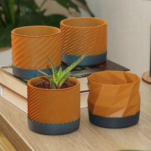Set of 4 Mini 3D Printed Planters: Modern Succulent Pots