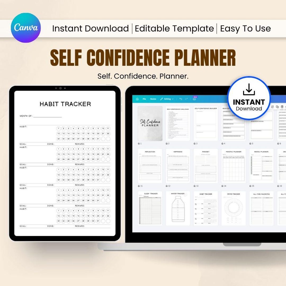 Self Confidence Planner Printable Esteem Journal Mindset Tracker - Etsy