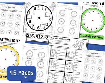 Time and Clock Activity Book | Printable Telling Time Worksheets for Kids | Learn to Read Clocks | Homeschool & Classroom Learning | PreK