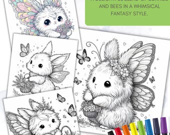 Bumblebunny Malseiten: 50 Fantasy-Häschen Seiten (Printable PDF)