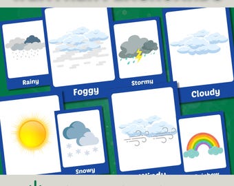 Weather Flashcards for Kids Printable Minimalist Cards Early Learning Vocabulary