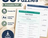 30 Acrostic Puzzles Printable PDF, Adult Word Games, Brain Teasers for Seniors, Large Print Puzzle Book, Instant Download with Answer Key